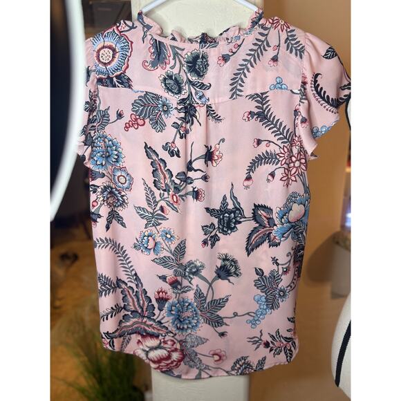 LOFT Women's Pink Floral Flutter Sleeve Blouse Size XS 00-4 - Picture 5 of 5
